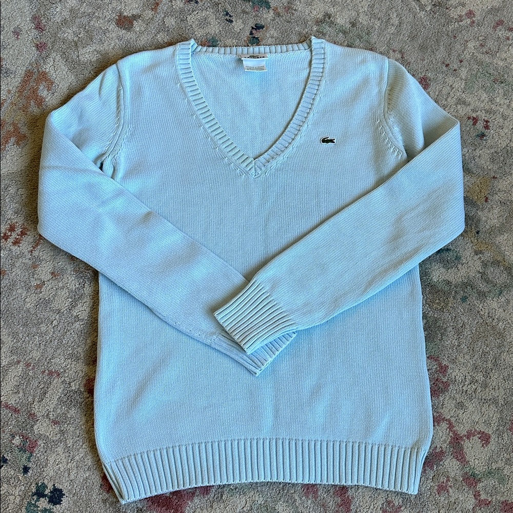Lacoste Light Blue V-Neck Cotton Sweater
